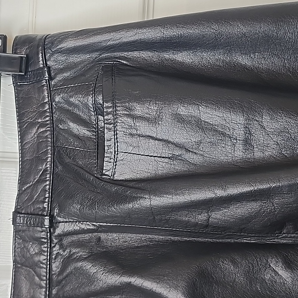 Licole Womens Vintage High Waisted Pleated Black Genuine Leather Pants Trousers - Picture 3 of 16